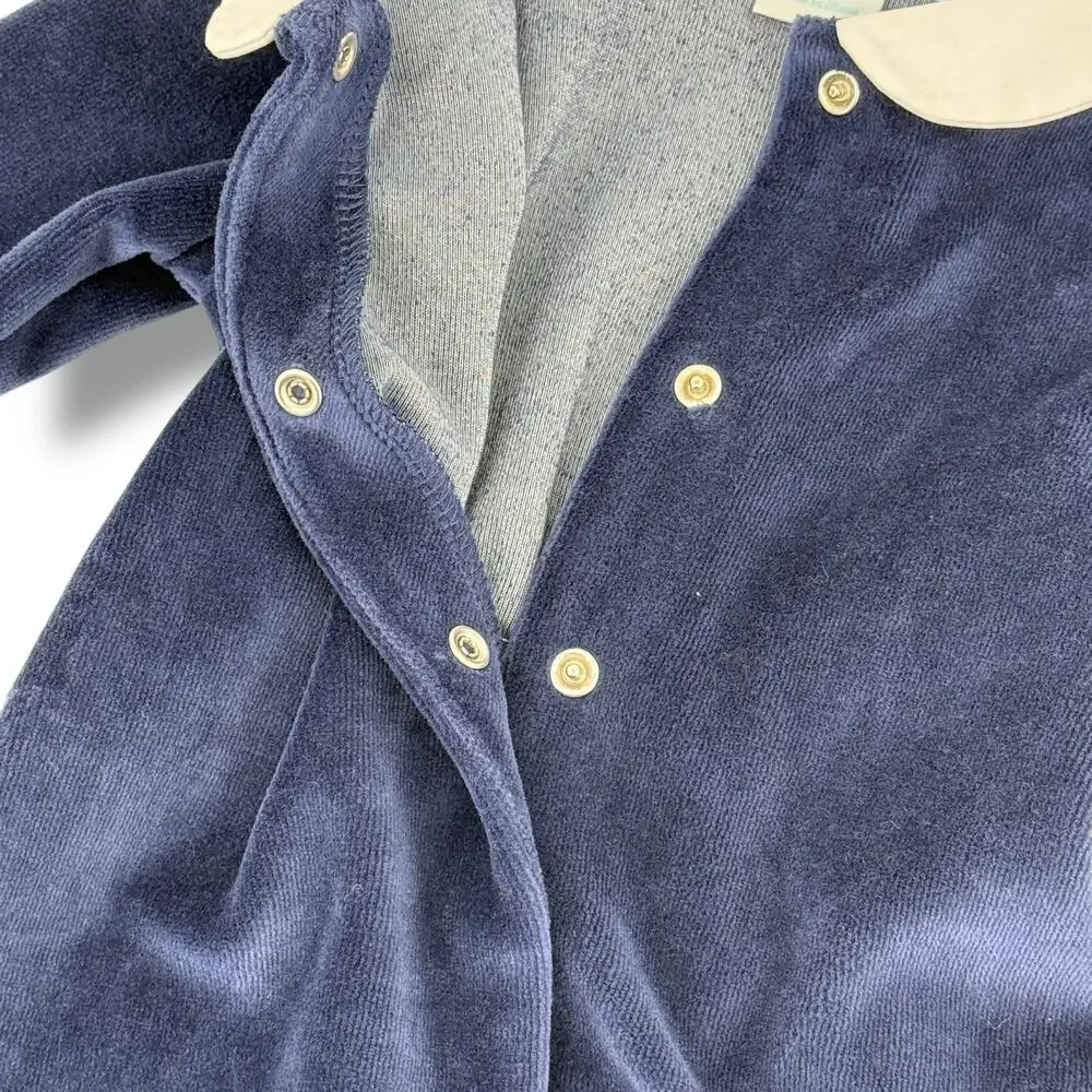 Edgehill Collection Baby Boy Navy Velour Footed Romper Sz NB Peter Pan Collar